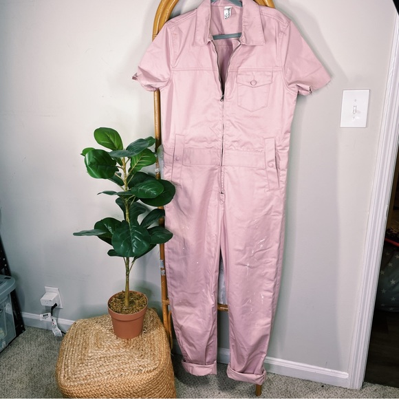 M.C. Overalls Pink Short Sleeve Collard Overalls sz S - Picture 2 of 10